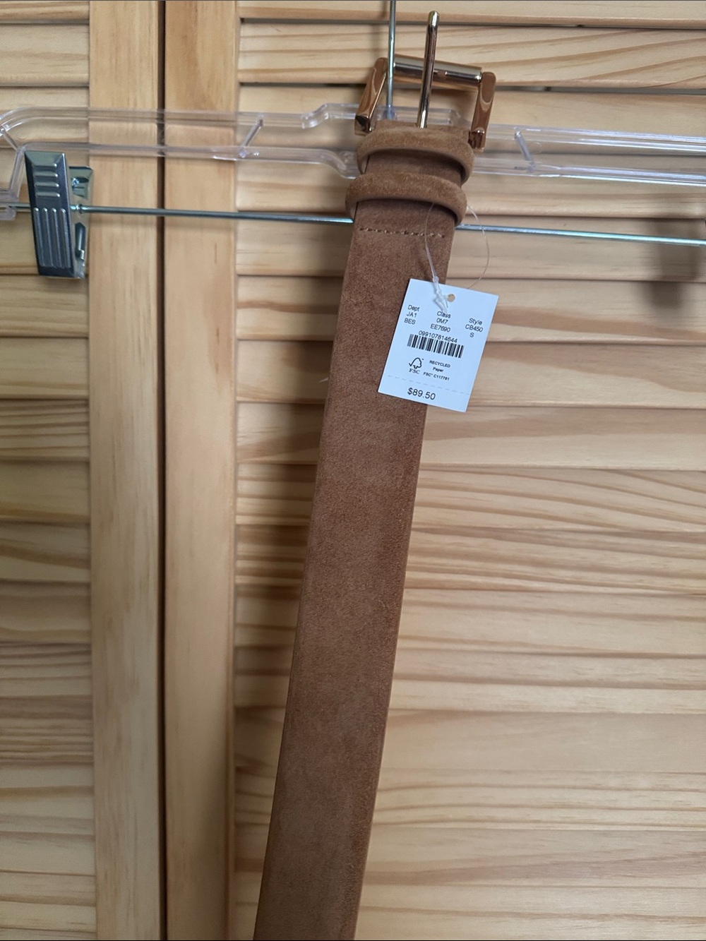J. Crew Suede Tan Belt with Gold Buckle